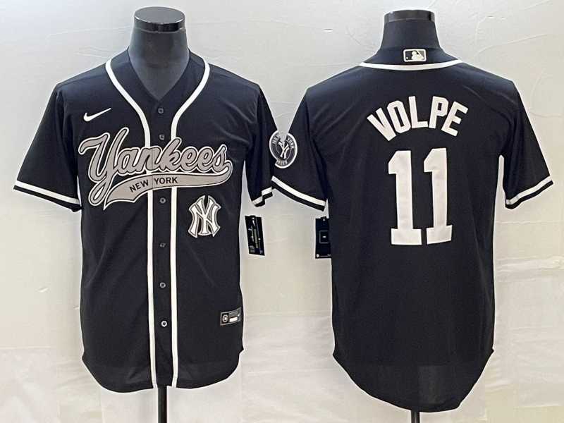 Men%27s New York Yankees #11 Anthony Volpe Black With Patch Cool Base Stitched Baseball Jersey